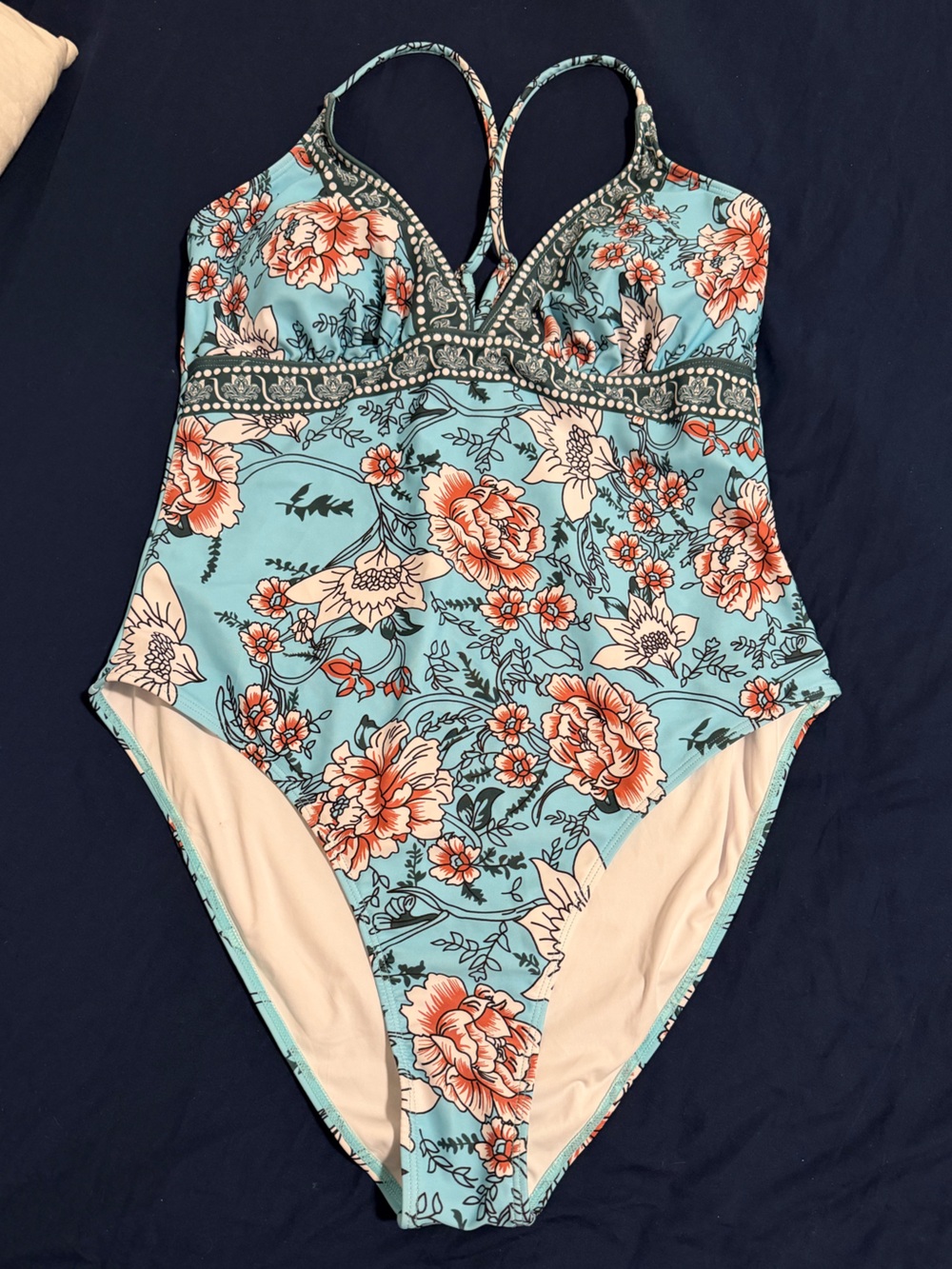 Source Unknown Aqua Floral One-Piece Swimsuit with Coral Accents